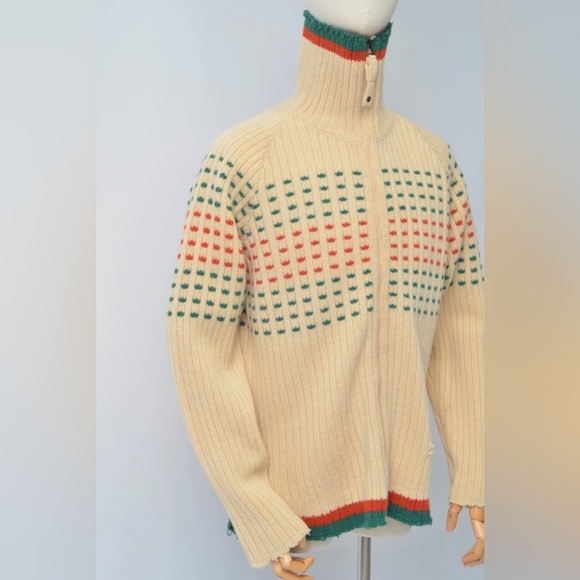 Diesel Jeans Cream Zip Up Sweater with Green and Orange Accents Just Dry-cleaned - Picture 4 of 12